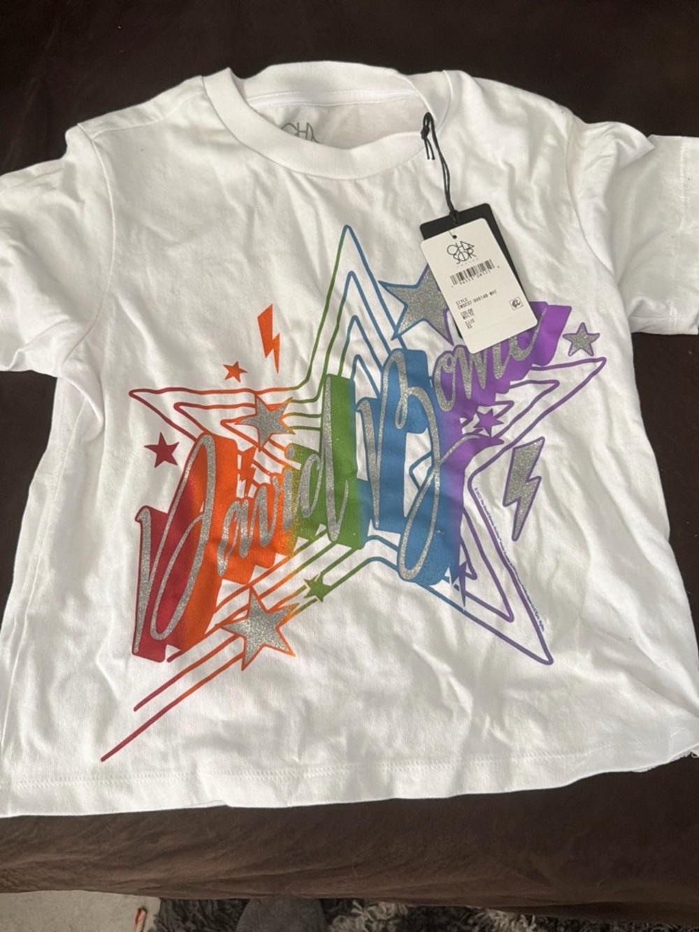 White womens chaser Graphic Tee with Rainbow Star Print nwt xs